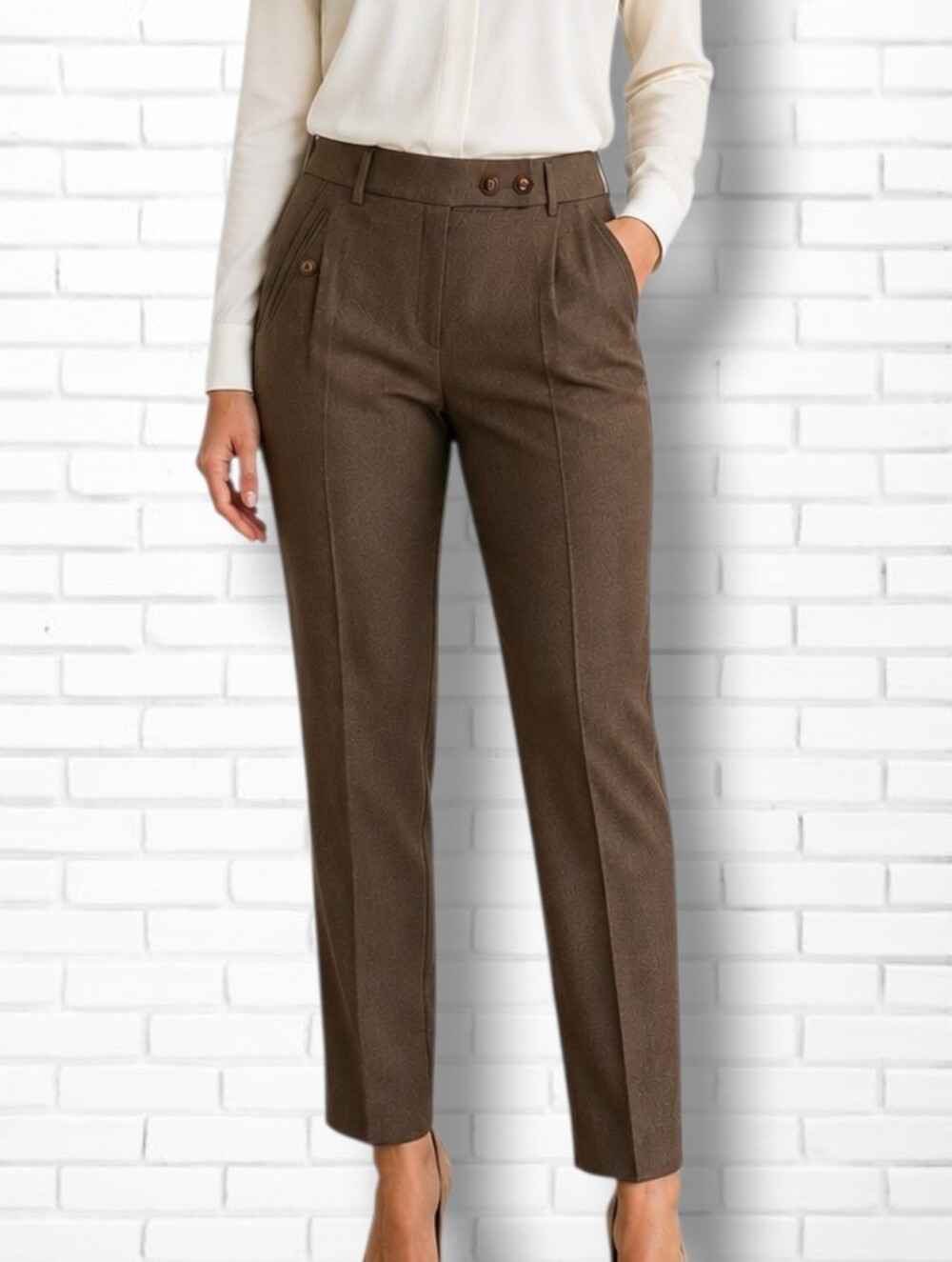 Brunello Cucinelli Womens Wool Brown Tailored High-Waist Trousers Size 12 US